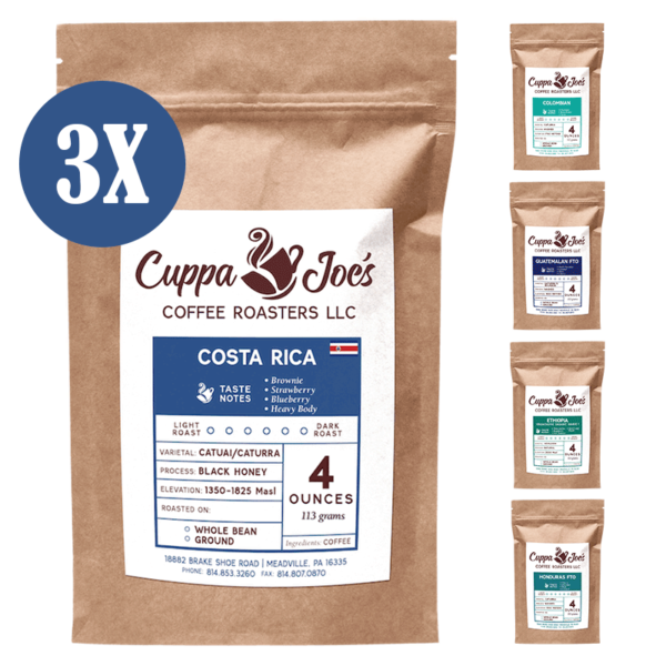 4oz bags of single-origin coffee in a 12oz sampler